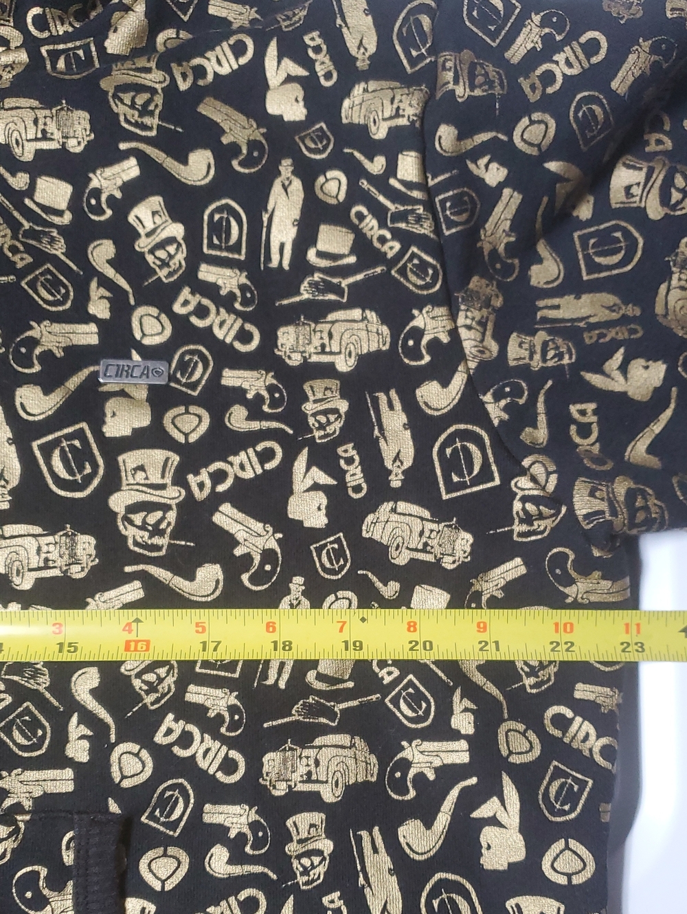 Vintage Circa Y2K Skate Hoodie Black Gold Graphic Print Size Small Baggy Mens - Picture 13 of 16